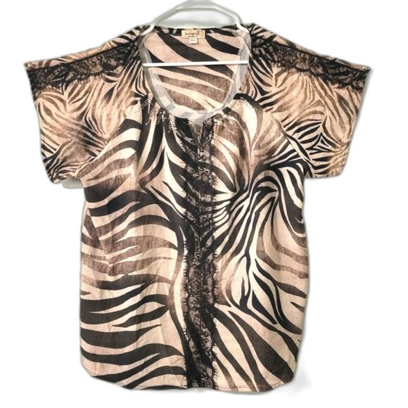 Women's One World Leopard Print Short Sleeve Blouse - NWOT - Picture 2 of 8